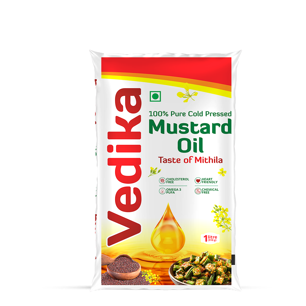 Vedika 100% Pure Cold Pressed Mustard Oil Pouch – 1L